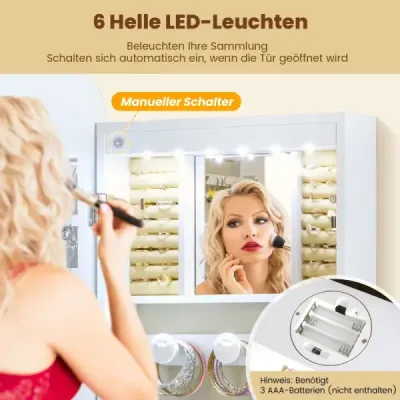 Zrkadlo po celej dĺžke s uzamykateľnou šperkovnicou a 6 LED svetlami Organizér na šperky
