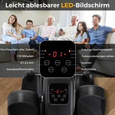 Eliptický trenažér pod stôl elektrický sedadlový pedálový trenažér pre seniorov tichý fitnes stroj čierny