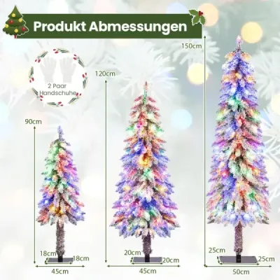 Sada 3 umelých vianočných stromčekov s osvetlením a snehom Vianočný stromček 90 / 120 / 150 cm