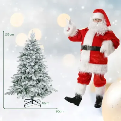135 cm umelý vianočný stromček so svetlami a snehom Vianočný stromček so 120 teplými bielymi LED svetlami