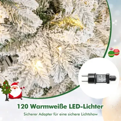 135 cm umelý vianočný stromček so svetlami a snehom Vianočný stromček so 120 teplými bielymi LED svetlami