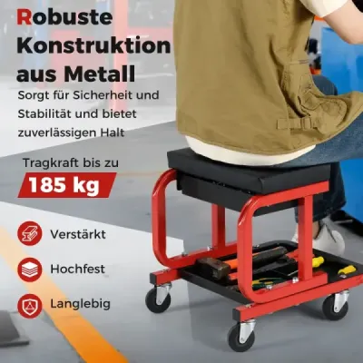Dielenská stolička s kolieskami a nosnosťou 185 kg Dielenské sedadlo na kolieskach Pracovná stolička čierna
