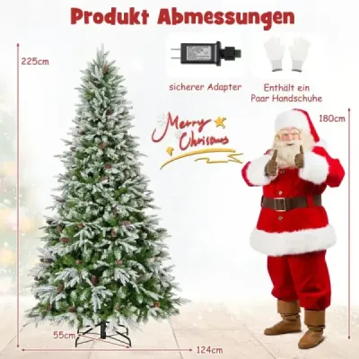 225 cm osvetlený vianočný stromček, zasnežený slávnostný stromček s výklopnou konštrukciou
