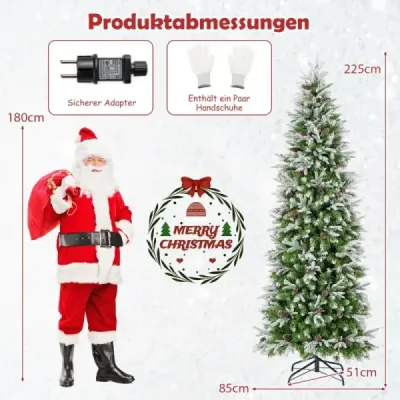 225 cm osvetlený vianočný stromček zasnežený slávnostný stromček v tvare ceruzky