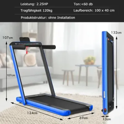 Skladací cvičebný bicykel 2 v 1 s dvoma LED displejmi APP a diaľkovým ovládaním Modrá