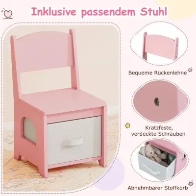 Súprava detského kozmetického stolíka a stoličky Toaletný stolík so zrkadlom s 3-farebným osvetlením s nastaviteľným jasom Ružová