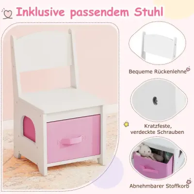 Súprava detského kozmetického stolíka a stoličky Toaletný stolík so zrkadlom s 3-farebným osvetlením s nastaviteľným jasom Biela