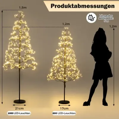 LED stromček svetiel 150 cm osvetlený stromček s 1000 teplými bielymi svetlami LED t s cementovým stojanom