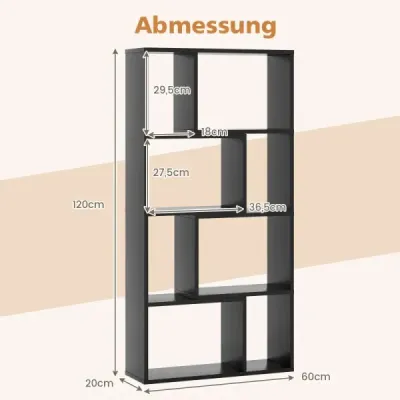 Regál na knihy so 4 úrovňami Stojaci regál s 8 priehradkami Kocka Regál 60 x 20 x 120 cm Čierna farba