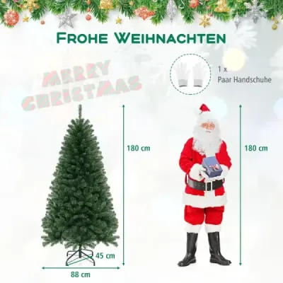 180cm umelý vianočný stromček s 568 koncami vetiev z PVC a 200 LED svetielkami Slávnostný stromček