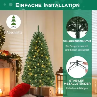 180cm umelý vianočný stromček s 568 koncami vetiev z PVC a 200 LED svetielkami Slávnostný stromček