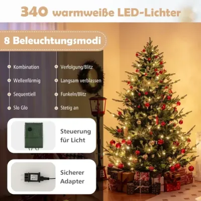 210 cm umelý vianočný stromček s 340 teplými bielymi LED svetlami