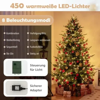 240 cm umelý vianočný stromček so 450 teplými bielymi LED svetlami