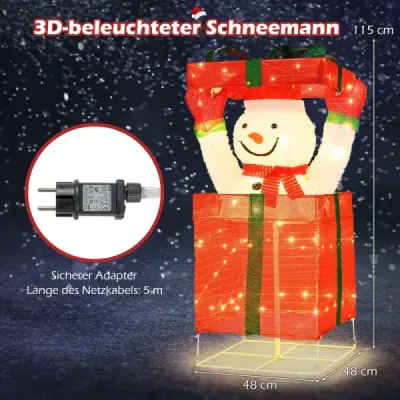 LED snehuliak v darčekovej krabici so 100 teplými bielymi LED svetlami Osvetlená vianočná dekorácia