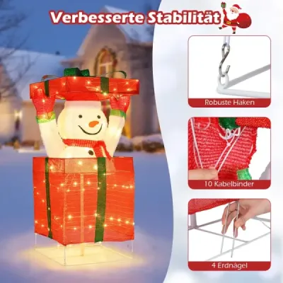 LED snehuliak v darčekovej krabici so 100 teplými bielymi LED svetlami Osvetlená vianočná dekorácia