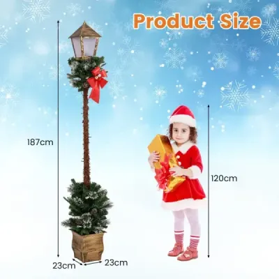 187 cm vianočný lampáš s LED svetlami a zasneženými koncami vetiev Pouličný lampáš