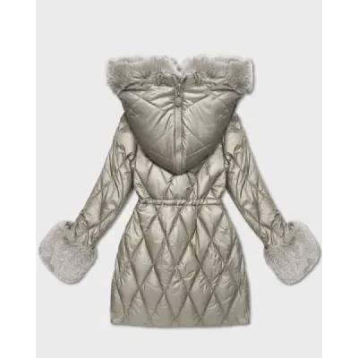 Dámska bunda s kožušinovým golierom MODA2635 béžová
