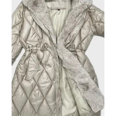 Dámska bunda s kožušinovým golierom MODA2635 béžová