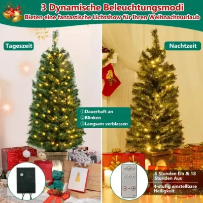 120 cm umelý vianočný stromček v kvetináči s osvetlením a časovačom