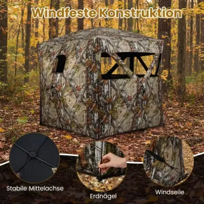 Prenosný poľovnícky stan pre 4 osoby s bezhlučnými oknami Pop-up maskovací stan