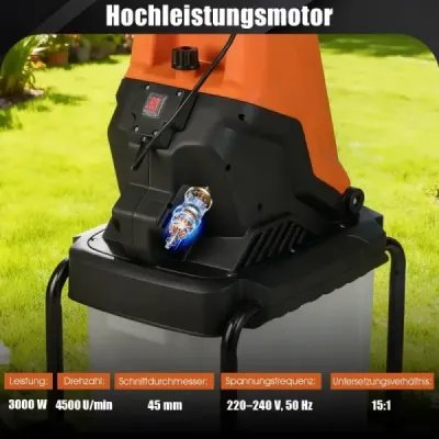 3000W Elektrický drvič so zbernou nádobou 50L Drvič dreva Elektrický záhradný drvič Oranžový
