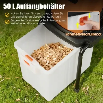 3000W Elektrický drvič so zbernou nádobou 50L Drvič dreva Elektrický záhradný drvič Oranžový
