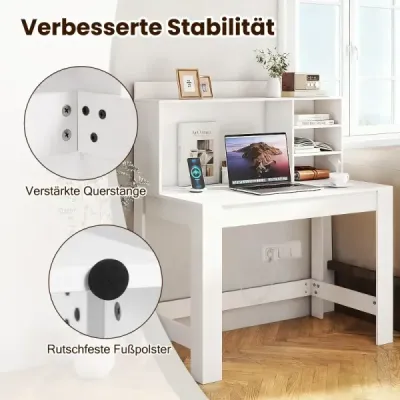 Počítačový stôl  Kancelársky stôl s elektrickými zásuvkami a káblovou priechodkou Moderný toaletný stolík biely