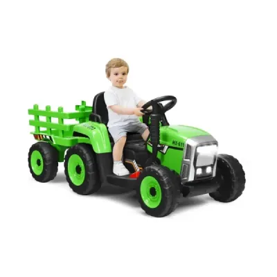 12 V detský traktor s prívesom Elektrické autíčko na batérie žlté