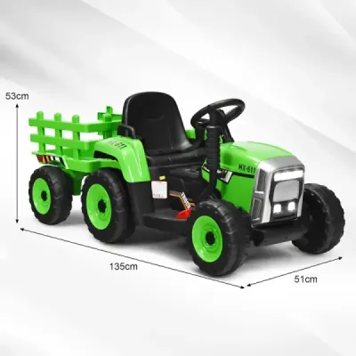 12 V detský traktor s prívesom Elektrické autíčko na batérie žlté