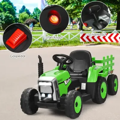 12 V detský traktor s prívesom Elektrické autíčko na batérie žlté