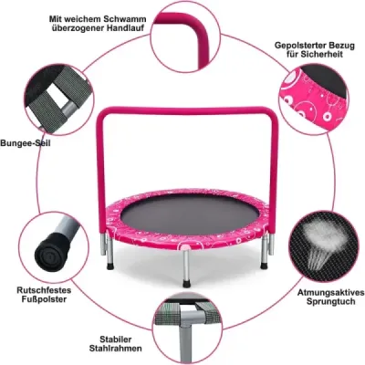 92 cm detská trampolína mini trampolína s rukoväťou skladacia trampolína ružová + čierna
