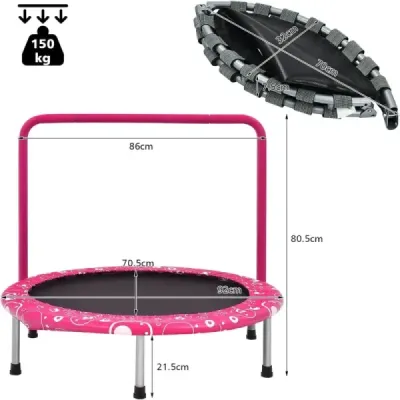 92 cm detská trampolína mini trampolína s rukoväťou skladacia trampolína ružová + čierna