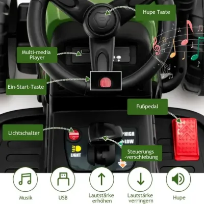 12 V detský traktor s prívesom Elektrické autíčko na batérie žlté