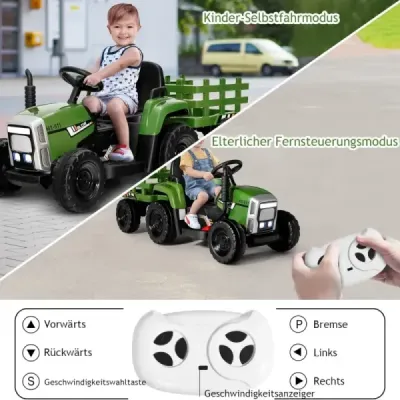 12 V detský traktor s prívesom Elektrické autíčko na batérie žlté