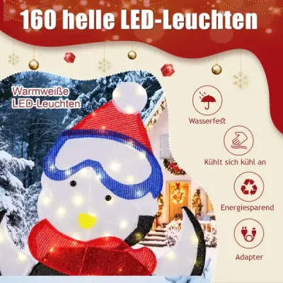 3-dielna LED rodina tučniakov so 160 teplými bielymi LED svetlami a šatkami - osvetlená vianočná dekorácia