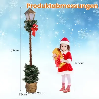 187 cm vianočný lampáš s LED svetlami a zasneženými koncami vetiev Pouličný lampáš