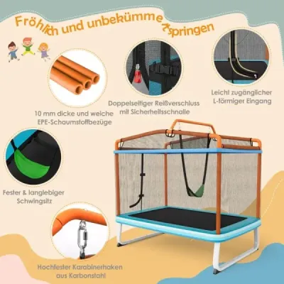 Detská trampolína 3 v 1 Trampolína s hojdačkou a horizontálnou tyčou Záhradná trampolína Orange