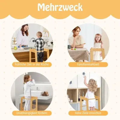Detská bambusová učebná veža so 4 nastaviteľnými výškami a bezpečnostným zábradlím Montessori stupienok