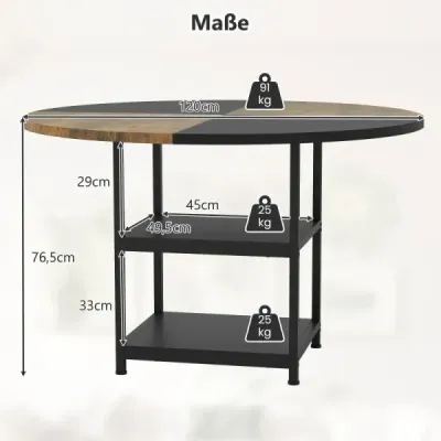 φ 120cm okrúhly jedálenský stôl pre 4-6 osôb Dvojfarebný jedálenský stôl s kovovým rámom Kuchynský stôl
