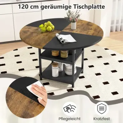 φ 120cm okrúhly jedálenský stôl pre 4-6 osôb Dvojfarebný jedálenský stôl s kovovým rámom Kuchynský stôl