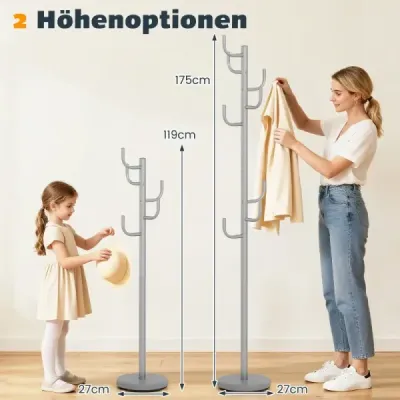 175 cm Moderný vešiak na kabáty 8 háčikov kaktusový vešiak so zaťaženou základňou a zahnutými koncami strieborný