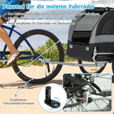 Príves pre psa na bicykel Príves pre domáce zvieratá na bicykel s nosnosťou 40 kg Sivá
