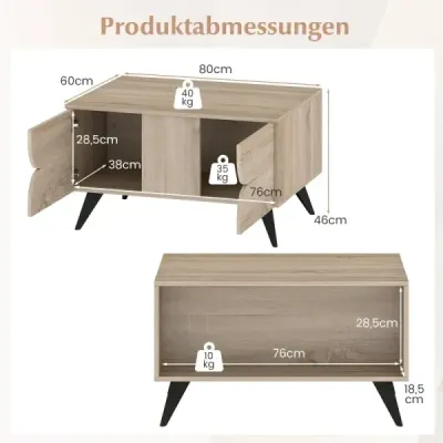 Moderný konferenčný stolík s úložným priestorom Prízvučný stolík s otvorenými priehradkami a 3 zásuvkami 80 x 60 x 46 cm dub