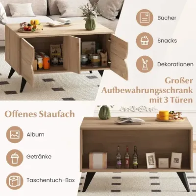 Moderný konferenčný stolík s úložným priestorom Prízvučný stolík s otvorenými priehradkami a 3 zásuvkami 80 x 60 x 46 cm dub