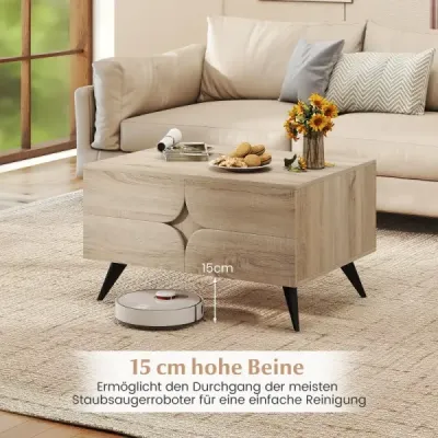 Moderný konferenčný stolík s úložným priestorom Prízvučný stolík s otvorenými priehradkami a 3 zásuvkami 80 x 60 x 46 cm dub