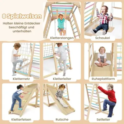 Opičia dráha 8 v 1 & hojdačka & lezecká sieť & lezecký rebrík & lezecké lano & lezecká skala & šmýkačka & plošina