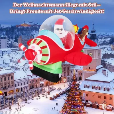220 cm nafukovací Mikuláš Vianoc v lietadle a darčekovej krabici a LED svetlá