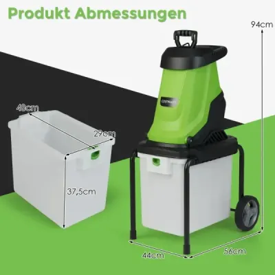 2800W Elektrický drvič so zbernou nádobou 50L Drvič dreva Elektrický záhradný drvič Zelený