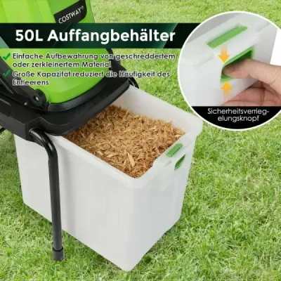 2800W Elektrický drvič so zbernou nádobou 50L Drvič dreva Elektrický záhradný drvič Zelený