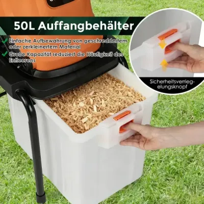 2800 W elektrický drvič s 50 l zberným zásobníkom Drvič dreva Elektrický záhradný drvič Oranžový
